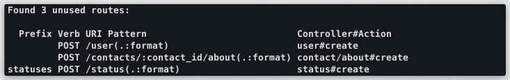 Output from bin/rails routes --unused -g POST